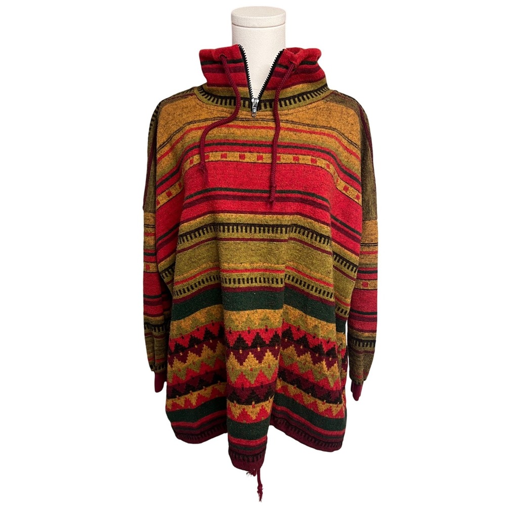 VTG Womens Large Quarter Zip Funnel Neck Sweater Fleece Aztec Southwestern